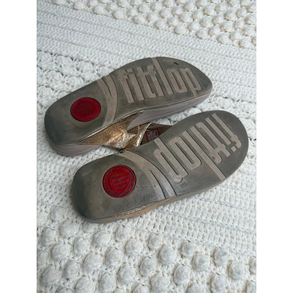 FITFLOP Women's 9 LULU Leather Toe Post Sandal Shoes Pink Rose Gold Glitter - Picture 8 of 12